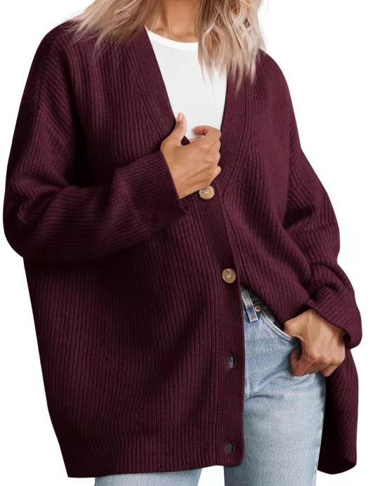 Women's - Oversized Cardigan - Knit Design - Striped - Casual Layer for Everyday Comfort