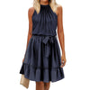 Women's - Single Colour Round Neck Halter Dress - Stylish Summer Essential - Perfect for Casual and Evening Wear