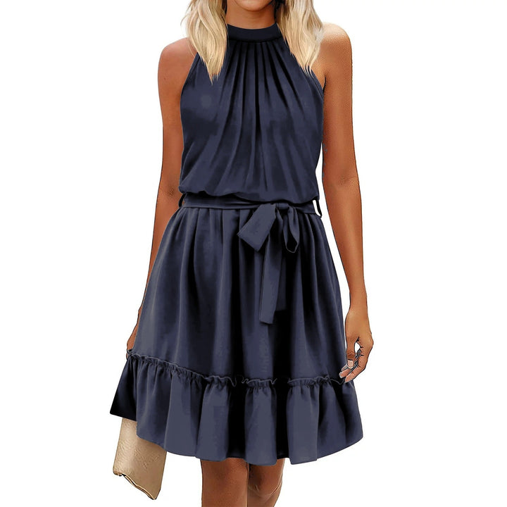 Women's - Single Colour Round Neck Halter Dress - Stylish Summer Essential - Perfect for Casual and Evening Wear