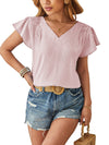 Women's - V-neck Blouse - Golden Floral Sleeve - Loose Fit Chic Top for Effortless Style
