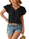 Women's - V-neck Blouse - Golden Floral Sleeve - Loose Fit Chic Top for Effortless Style