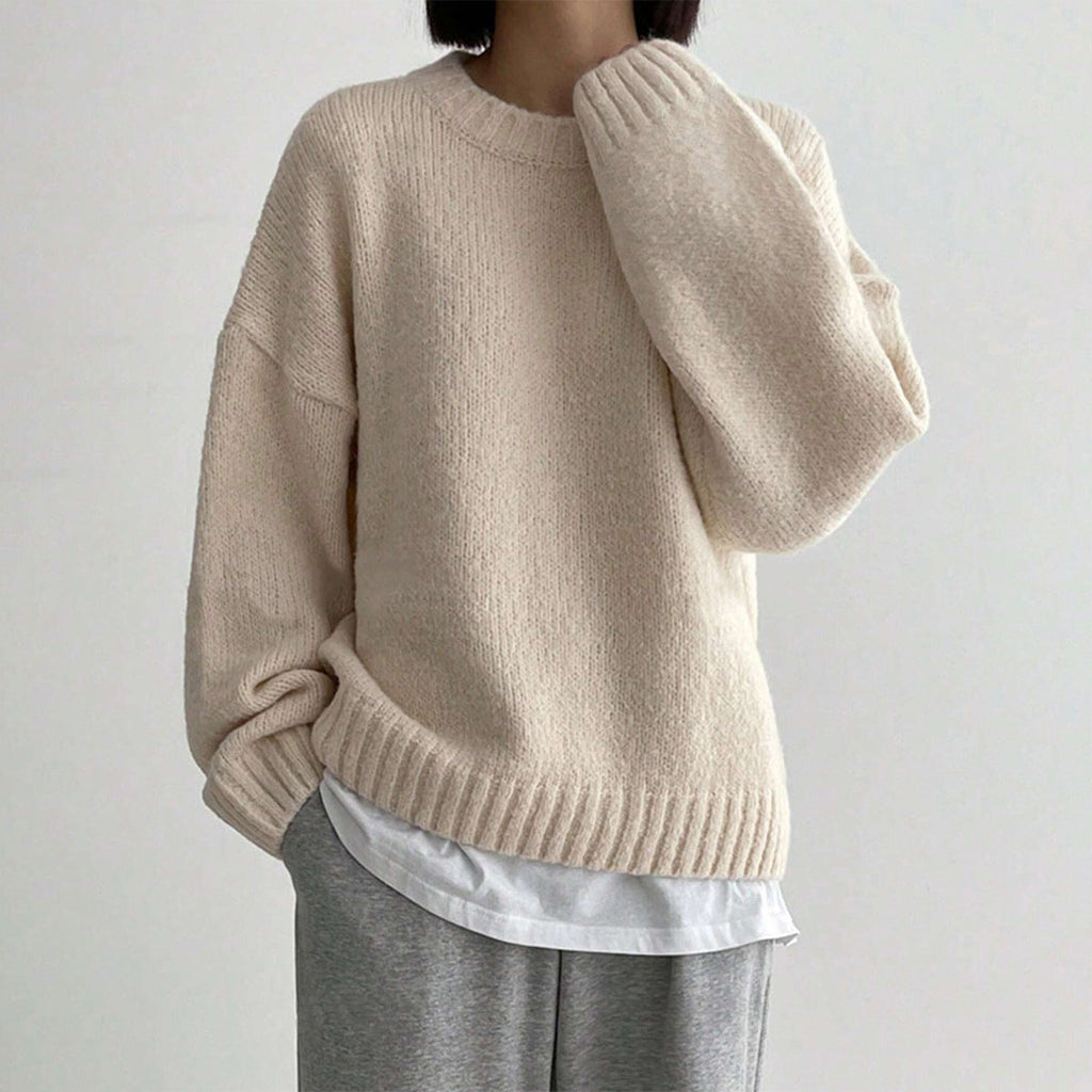Women's - Oversized Knit Jumper - Crew Neck Style