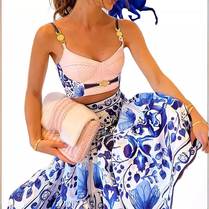 Women's - Strapless Camisole Set with Injected Skirt - Stylish and Comfortable Outfit for Any Occasion - Elegant Fashion Choice