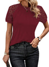Women's - Round Neck Lace Patch Short Sleeve Top - Stylish & Elegant Design - Perfect for Any Occasion