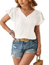 Women's - V-neck Blouse - Golden Floral Sleeve - Loose Fit Chic Top for Effortless Style