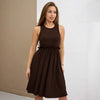 Women's - Sleeveless Ribbed A-Line Midi Dress – High Neck Cotton Blend Casual Dress