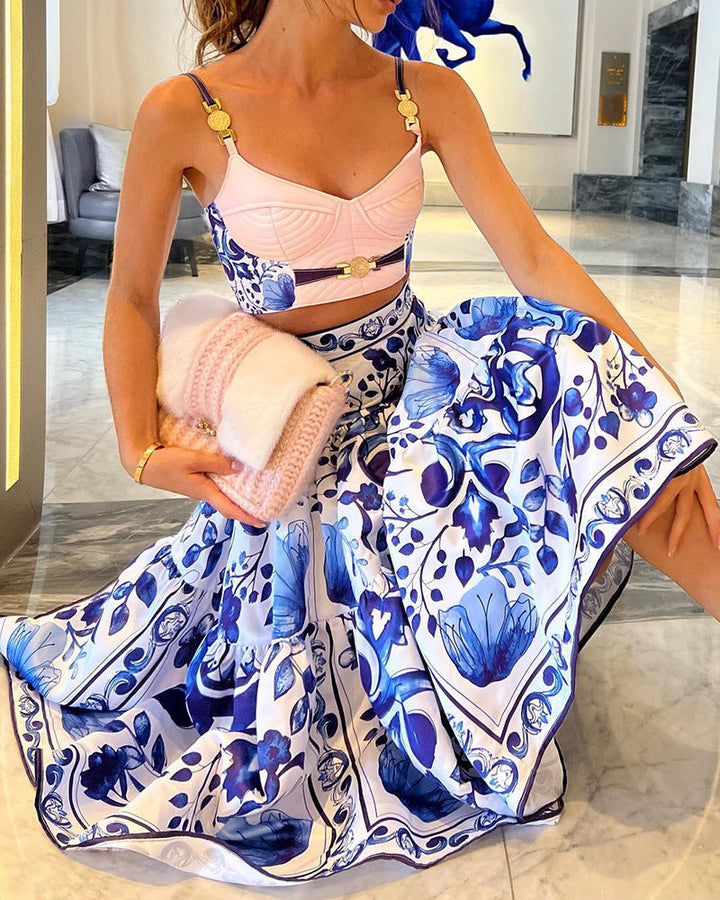 Women's - Strapless Camisole Set with Injected Skirt - Stylish and Comfortable Outfit for Any Occasion - Elegant Fashion Choice