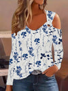 Women's - Floral Pattern V-Neck Off-Shoulder Top - Metal Buckle - Stylish Women's Fashion - Perfect for Summer Outings