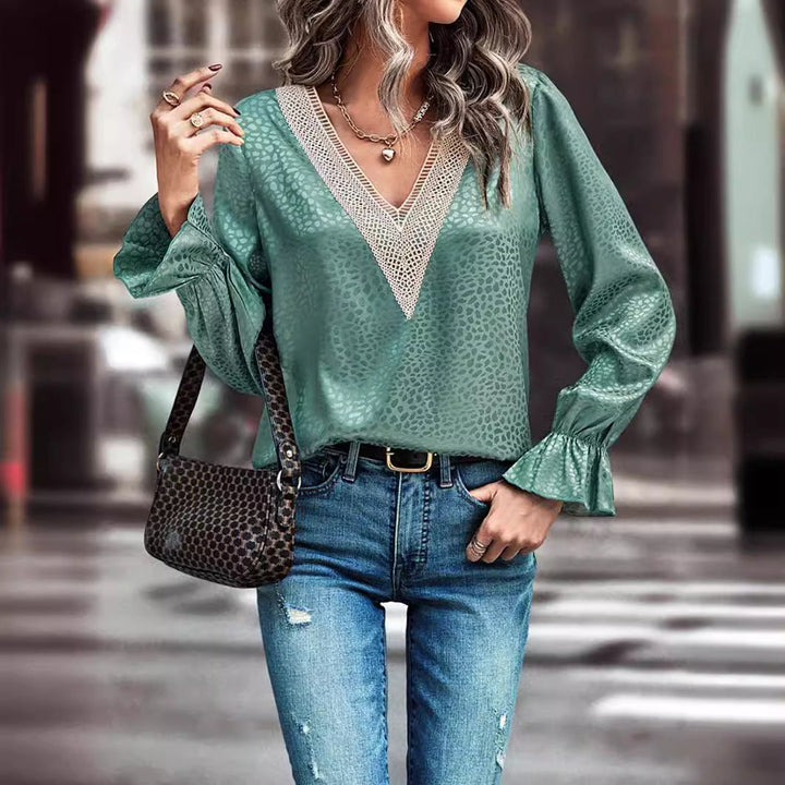 Women's - V-neck Long Sleeve Blouse - Stylish Design - Comfortable Fit - Trendy Fashion Statement