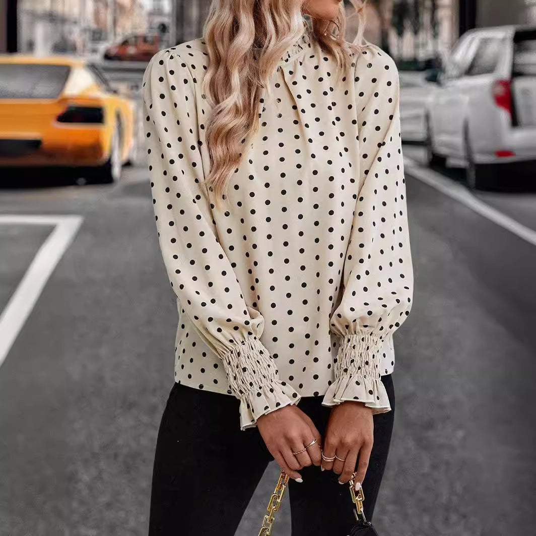 Women's - Elegant Shirt - Ruffled Lace Yolk - Puff Sleeves - Stylish Women's Top for Any Occasion