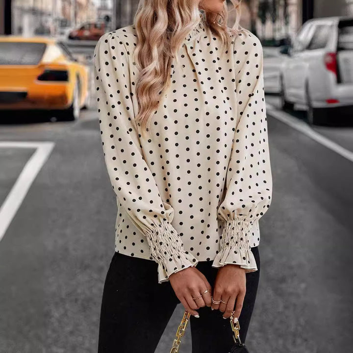 Women's - Elegant Shirt - Ruffled Lace Yolk - Puff Sleeves - Stylish Women's Top for Any Occasion