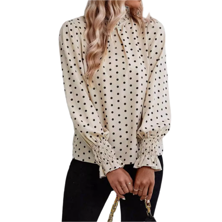 Women's - Elegant Shirt - Ruffled Lace Yolk - Puff Sleeves - Stylish Women's Top for Any Occasion