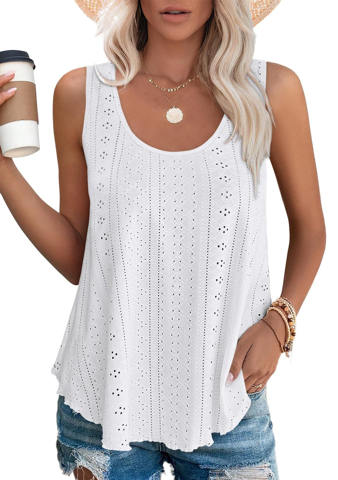 Women's - Loose Sleeveless Tank Top - Round Neckline - Comfortable and Stylish Everyday Wear