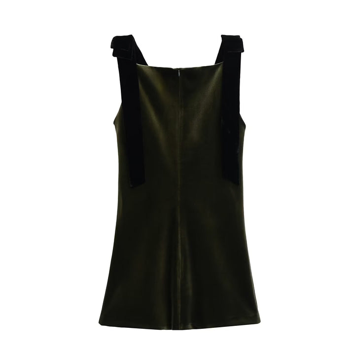 Women's - Short Dress - Velvet Strap with Bow Decoration - Elegant and Stylish Outfit for Any Occasion