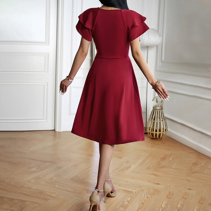 Women's fashionable temperament Elegant midi dress with V-neckline