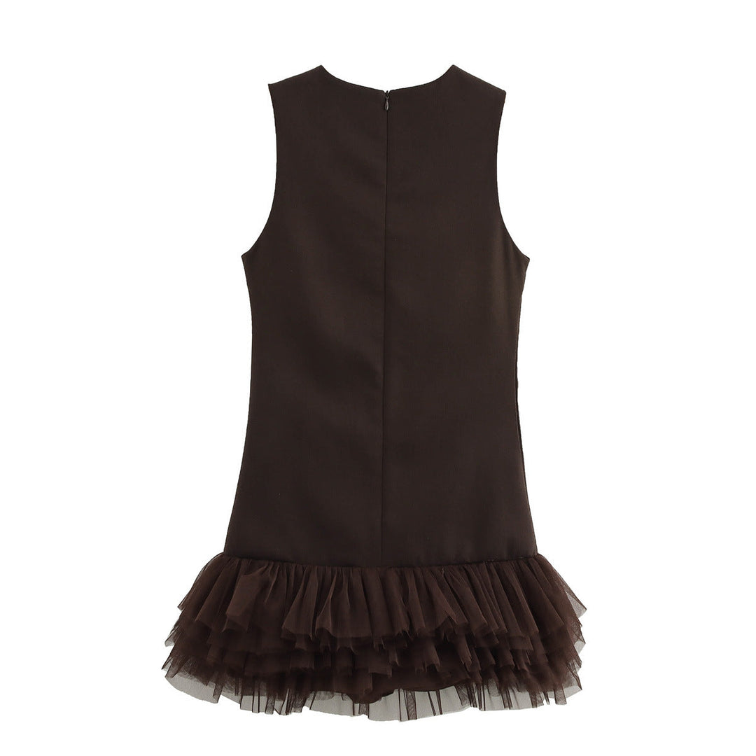 Women's - Mini Dress - Linen Patchwork - Round Neck Sleeveless - Stylish Summer Essential