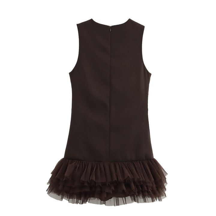 Women's - Mini Dress - Linen Patchwork - Round Neck Sleeveless - Stylish Summer Essential