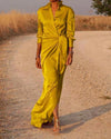 Women's - High-Waisted Floor Length Dress - Elegant Design with Open Slit - Perfect for Special Occasions