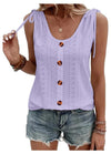Women's - Loose Waistcoat - Single-Coloured Round Neck with Drawstring and Button Details - Stylish Comfort