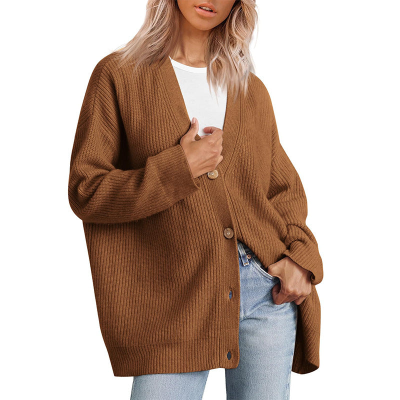 Women's - Oversized Cardigan - Knit Design - Striped - Casual Layer for Everyday Comfort