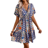 Women's - Vintage Floral V-Neck Batwing Sleeve Dress - Lightweight Fabric - Perfect for Casual and Special Occasions