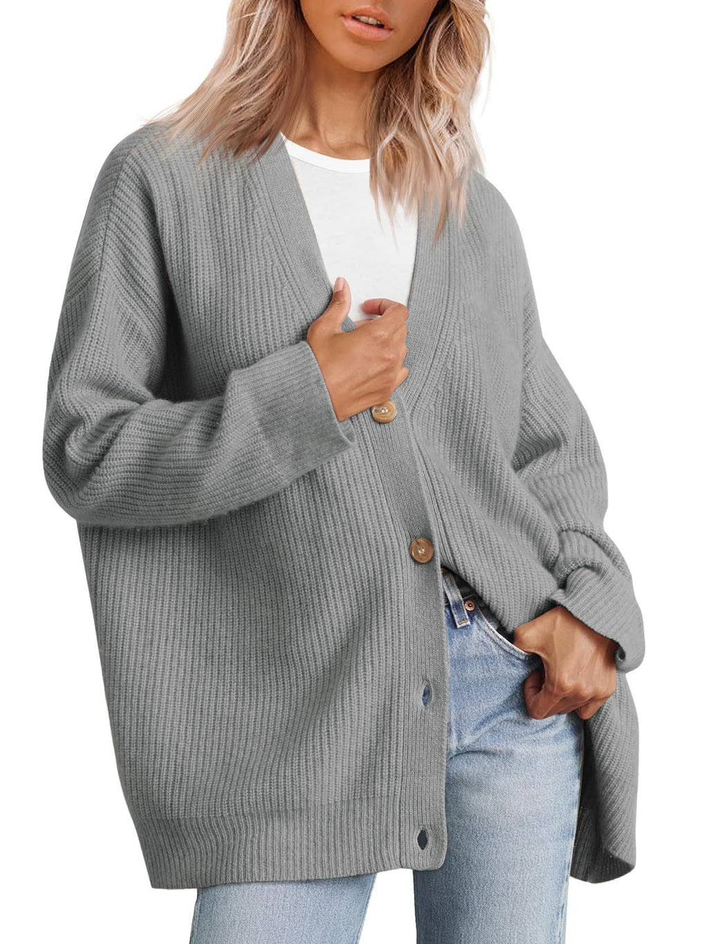 Women's - Striped Button-Up Knit Cardigan - Relaxed Fit