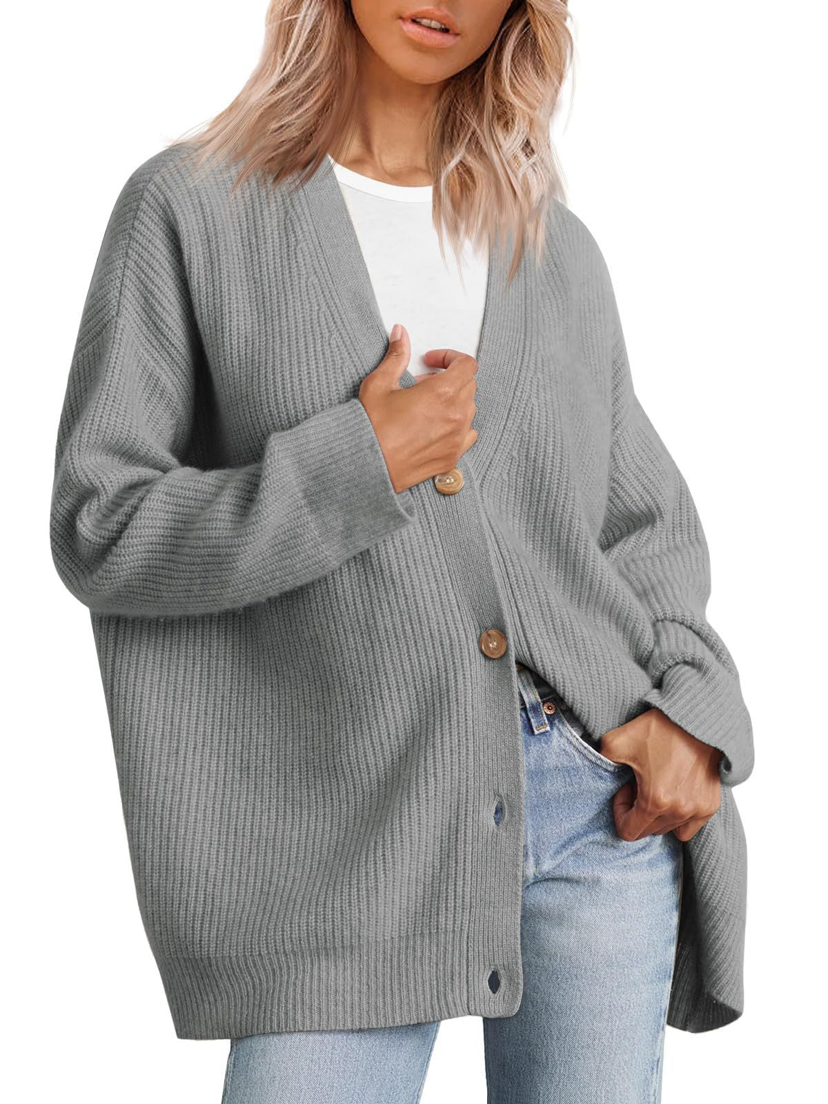 Women's - Oversized Cardigan - Knit Design - Striped - Casual Layer for Everyday Comfort