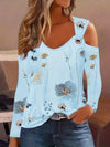 Women's - Floral Pattern V-Neck Off-Shoulder Top - Metal Buckle - Stylish Women's Fashion - Perfect for Summer Outings
