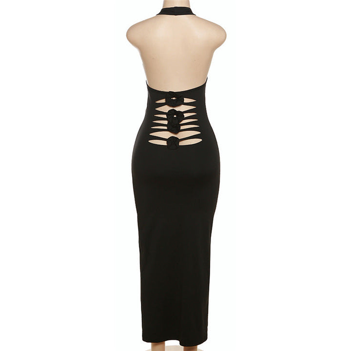 Elegant backless dress with halterneck