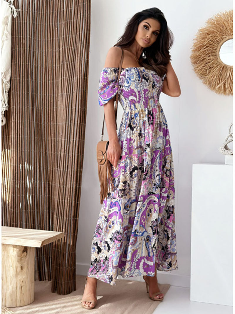 Premium New Off Shoulder Printed Puff Sleeve Cake Dress