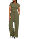 Women's - Elegant Short Sleeve Minimalist Two-Piece Set - Chic Style for Effortless Fashion - Perfect for Everyday Wear