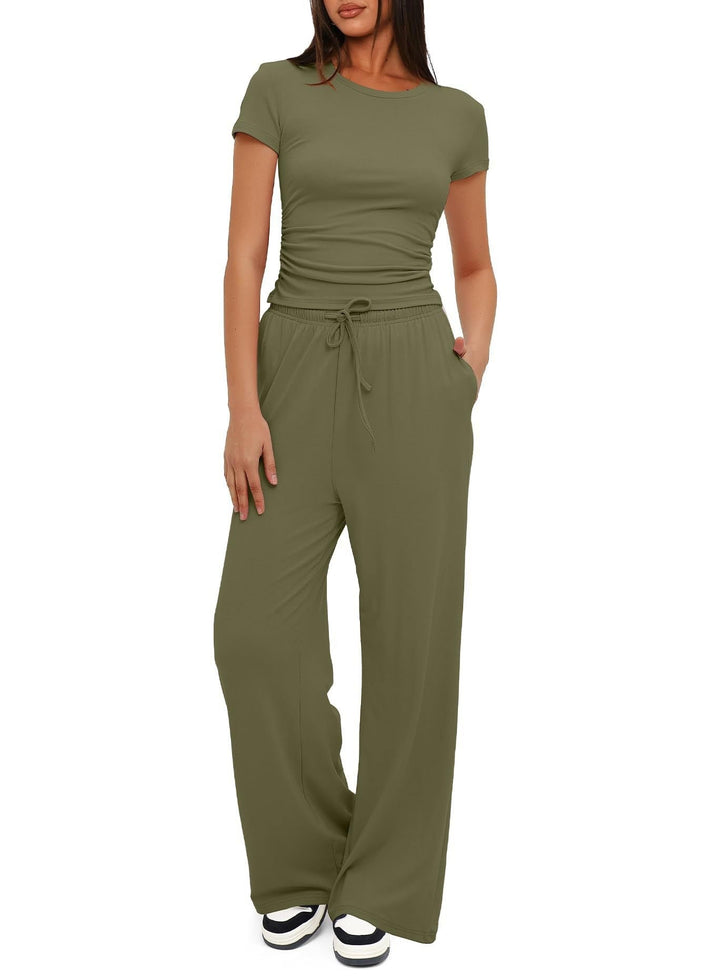 Women's - Elegant Short Sleeve Minimalist Two-Piece Set - Chic Style for Effortless Fashion - Perfect for Everyday Wear