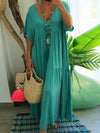 Long swing dress with V-neckline