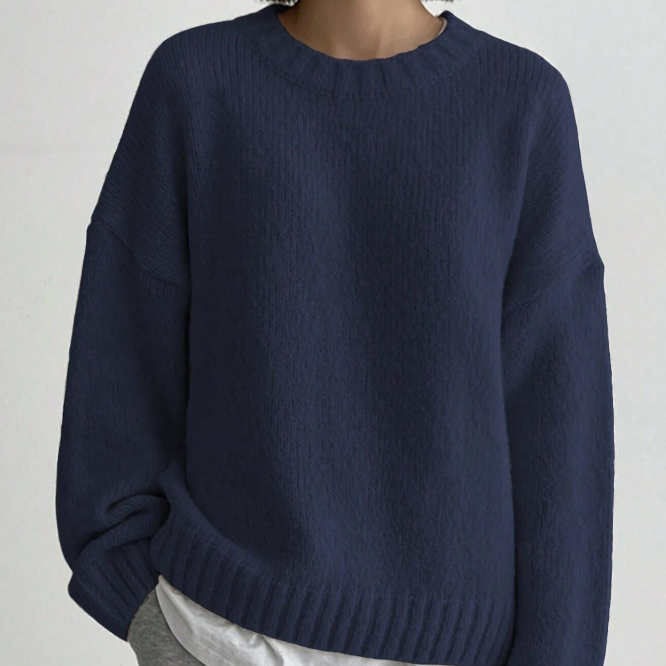 Women's - Oversized Knit Jumper - Crew Neck Style