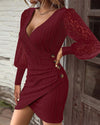 Women's - Classic V-neck Long Sleeve Bodycon Dress - Soft Fabric - Elegant Fashion Essential for Every Occasion