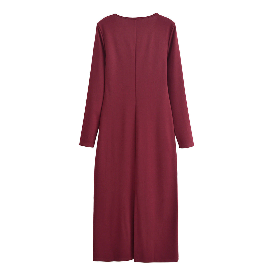 Women's - Metal Inlaid Long Sleeve Knitted Dress - Elegant Style for Any Occasion - Perfect for Layering