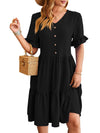Women's - V-neck Jacquard Waist Pleated Dress - Elegant Style for Any Occasion - Perfect for Your Wardrobe