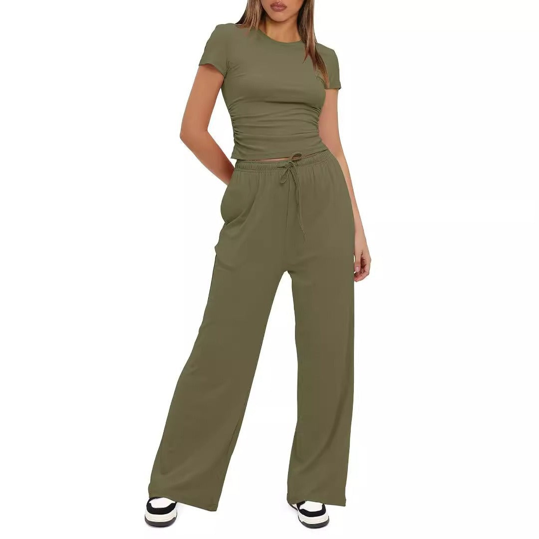 Women's - Elegant Short Sleeve Minimalist Two-Piece Set - Chic Style for Effortless Fashion - Perfect for Everyday Wear
