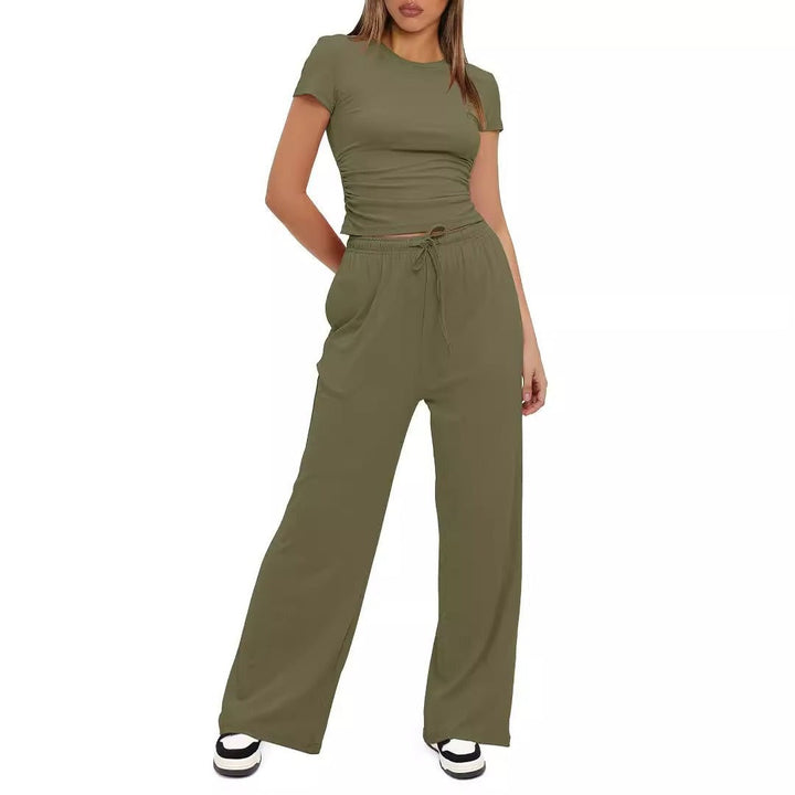 Women's - Elegant Short Sleeve Minimalist Two-Piece Set - Chic Style for Effortless Fashion - Perfect for Everyday Wear