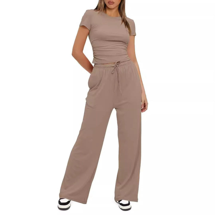 Women's - Elegant Short Sleeve Minimalist Two-Piece Set - Chic Style for Effortless Fashion - Perfect for Everyday Wear