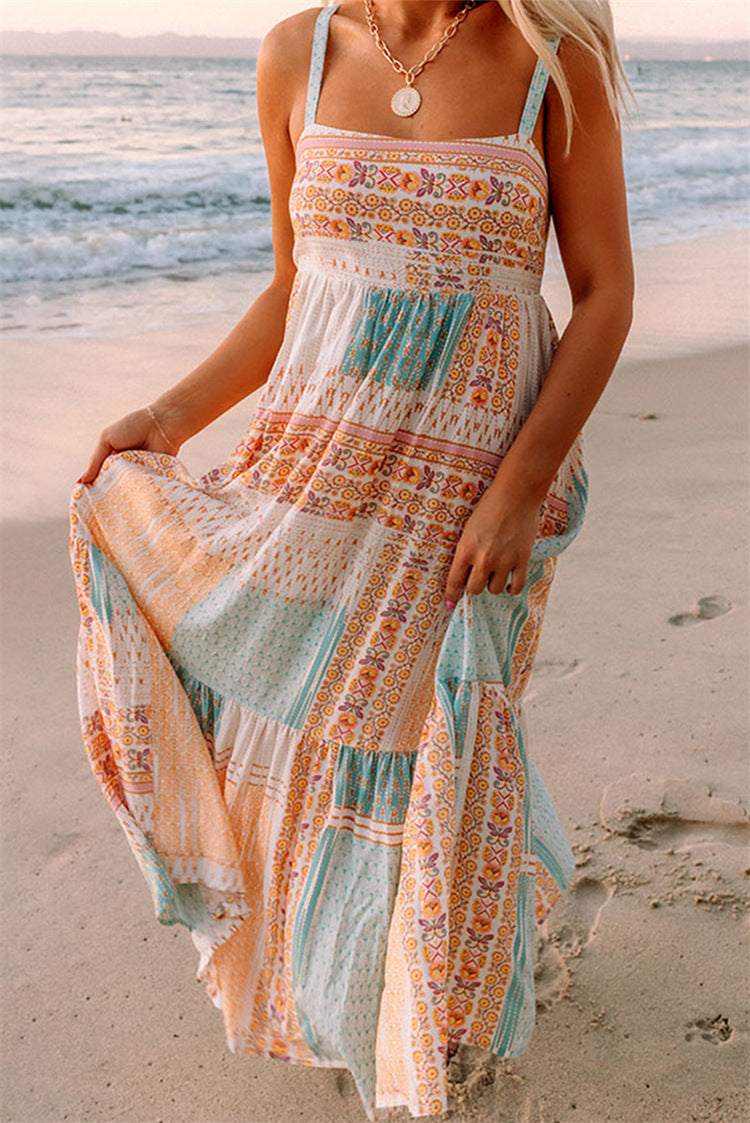 Multicoloured summer dress with bohemian print