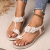 Comfort sandals with three flowers and herringbone pattern