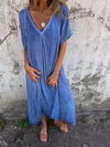 Women's - Casual Dress - Cotton Linen Short Sleeve V-Neck - Stylish Summer Essential