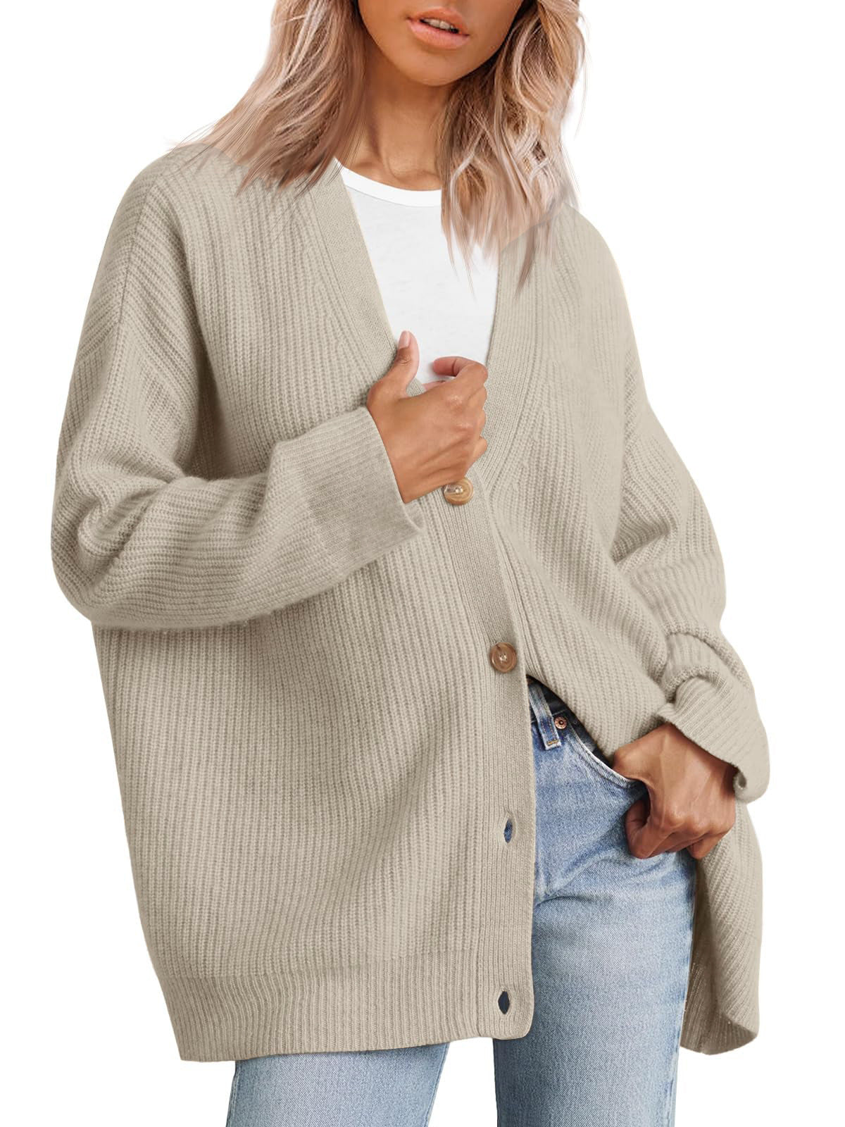 Women's - Oversized Cardigan - Knit Design - Striped - Casual Layer for Everyday Comfort