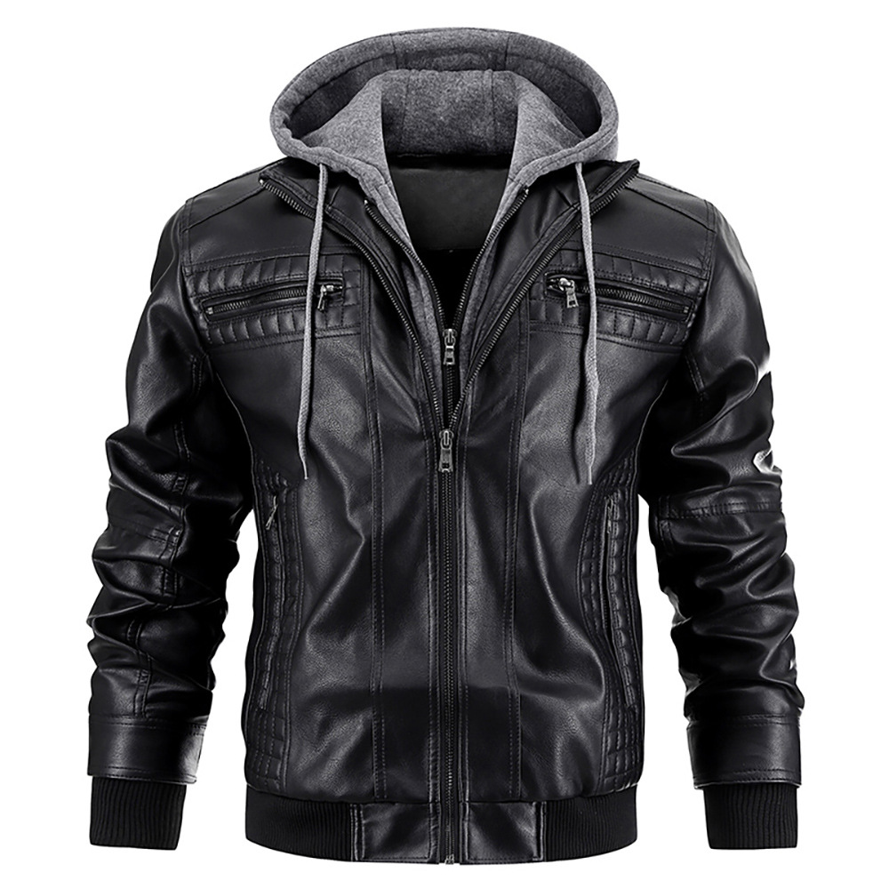 Men's - Biker Jacket with Hood - Classic Style - Stylish & Comfortable Outerwear
