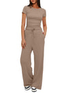 Women's - Elegant Short Sleeve Minimalist Two-Piece Set - Chic Style for Effortless Fashion - Perfect for Everyday Wear