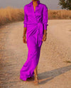 Women's - High-Waisted Floor Length Dress - Elegant Design with Open Slit - Perfect for Special Occasions