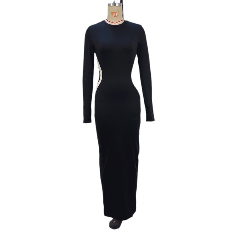 Graceful Slim Fit Round Long Sleeve Finger Stall Dress