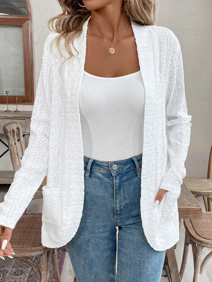 Women's - Double Pocket Long Sleeve Jacket - Open Button Placket - Stylish and Versatile Outerwear