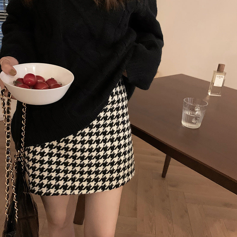 Modern houndstooth classic style A-line skirt